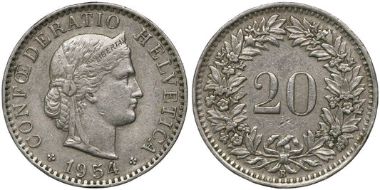 SUIZA 20 RAPPEN 1954