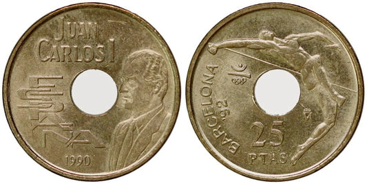 JUAN CARLOS I  25 PESETAS 1990 SALTO DE ALTURA