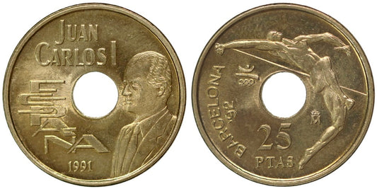 JUAN CARLOS I  25 PESETAS 1991 SALTO DE ALTURA