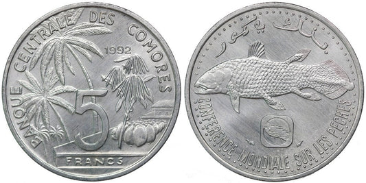 COMORES 5 FRANCOS 1992