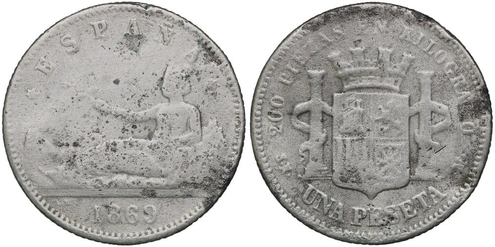 FALSA DE EPOCA 1 PTA 1869 ESPAÑA