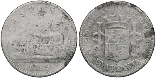 FALSA DE EPOCA 1 PTA 1869 ESPAÑA
